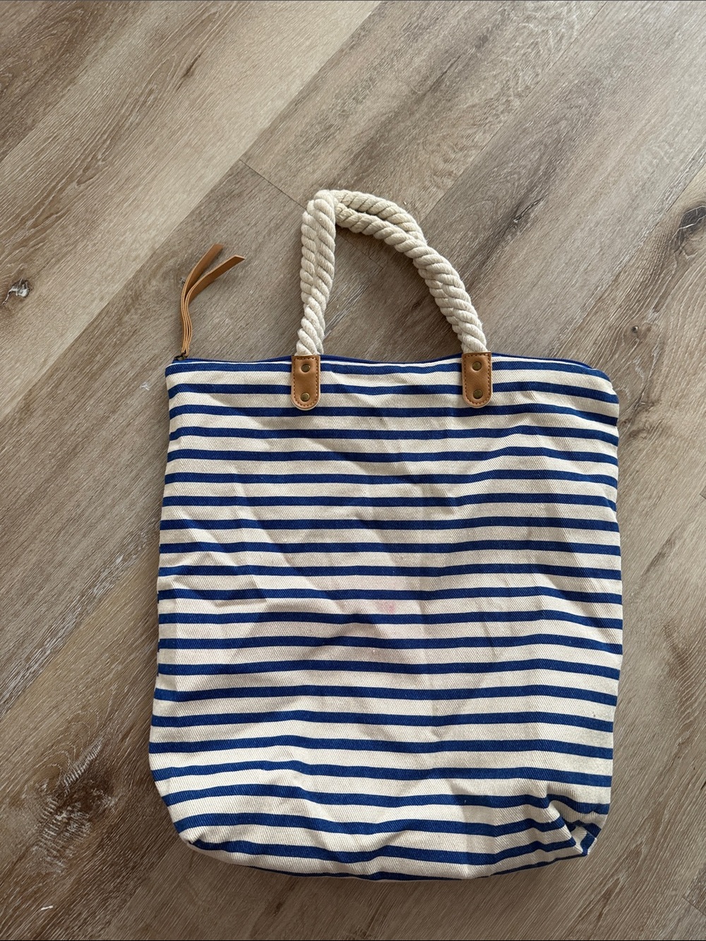 summer & rose Blue and Cream Striped Rope Handle Tote Bag